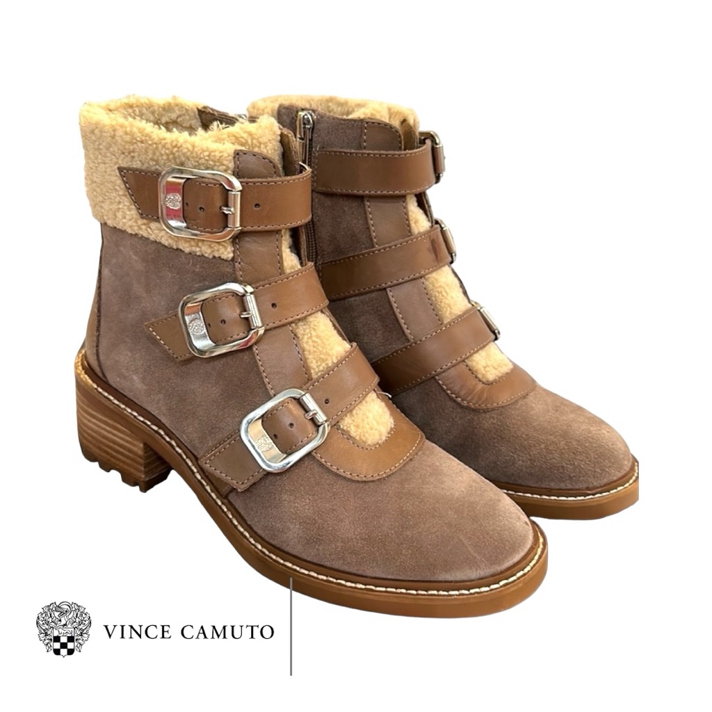Nib Vince Camuto Tuscan Taupe Klerica Leather & Faux Fur Moto Boot Women 7m